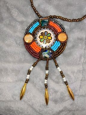 Bohemian Beaded Rosette Medallion Necklace